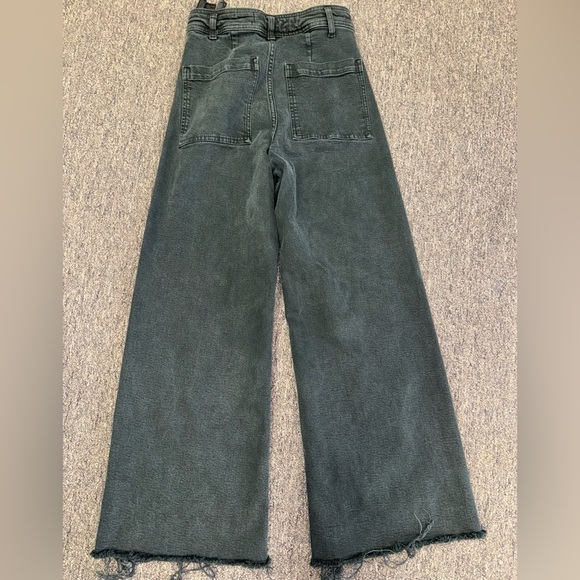 Zara (4) Black Denim Marine Straight Leg Jeans with Frayed Bottom Hem - Picture 3 of 5